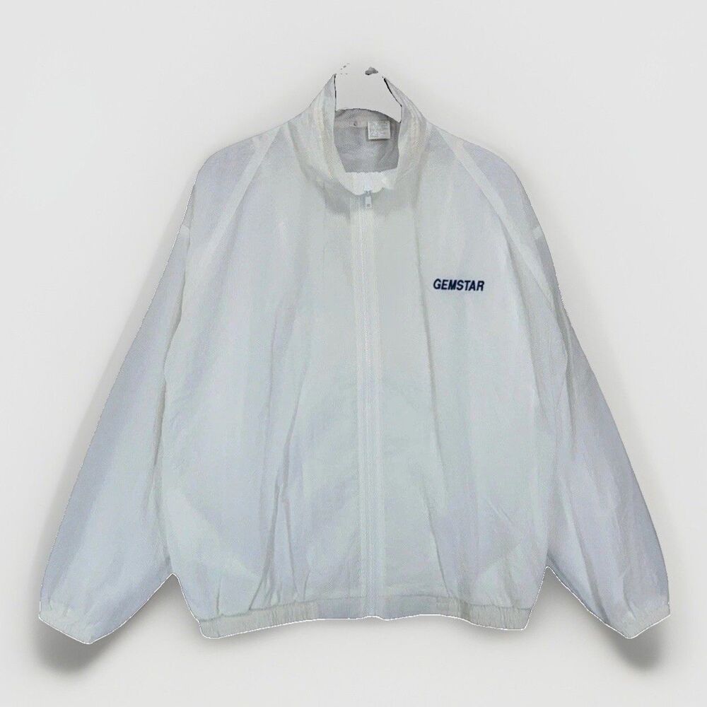 Vintage Gemstar VCR Plus+ Windbreaker Jacket Large White Full Zip Tech Promo 90s
